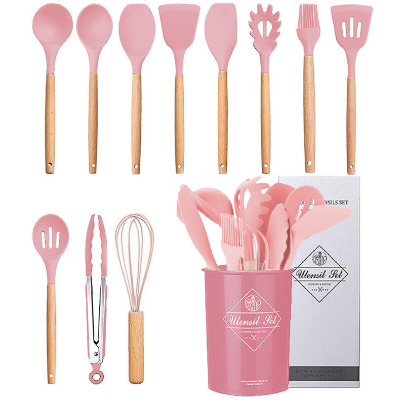 Kit 12 conjunto de utensílios Silicone Cozinha Colher escumadeira concha escumadeiras pote